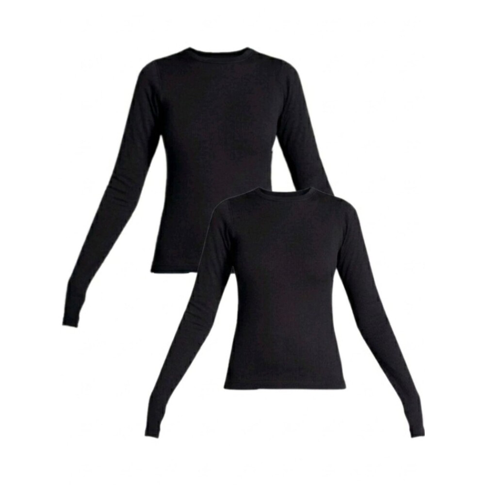 2pk Ozark Trail Women L Warmer Seamless Ribbed Thermal Crew Top Thumbholes Black